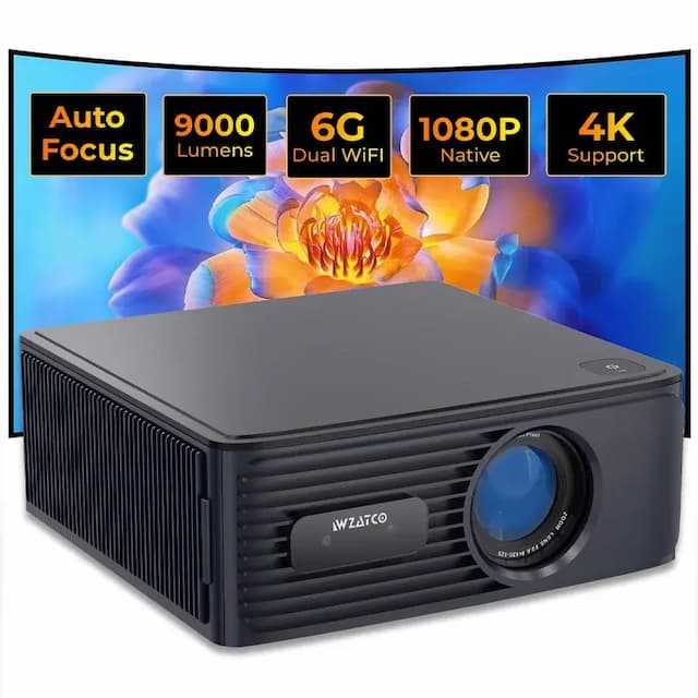 Wzatco Alpha X Projector, 9000 Lumens, 1080P Resolution, 4K HDR And HLG Content, HDMI ARC, Wifi-6, BT, 2GB RAM, Quad Core CPU, Black