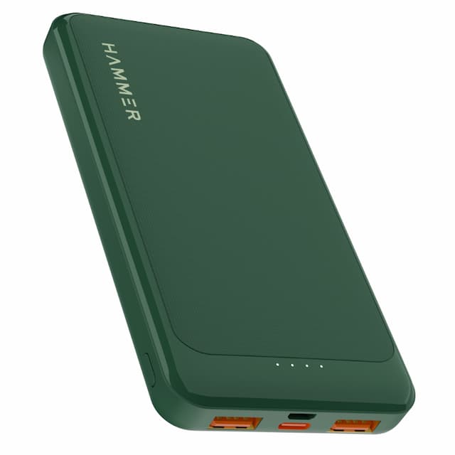 Hammer Ultra Charge 10000mAh Power Bank with 3 Output, 2 Input Ports Type-C/PD, Micro USB, Green