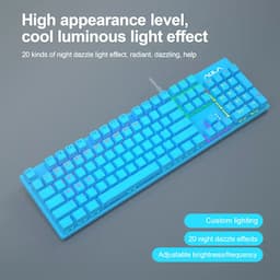 AULA S2022 Rainbow LED Backlit Mechanical Wired Gaming Keyboard with Num Lock Keys for Windows PC and 4 Kinds of Rainbow Backlight Gaming Keyboard, Blue