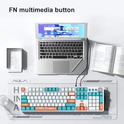 AULA F2088 Pro Mechanical Gaming Keyboard, Clicky Blue Switches, LED Rainbow Backlit, Removable Wrist Rest, Cool Square Keycaps, Full Size Wired Keyboard for Windows, Mac, PC (White and Orange and Blue
