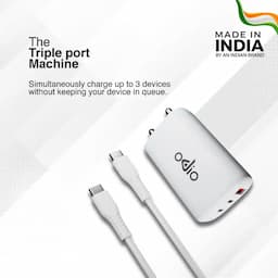 ODIO OWC65MaxPro 65W GaN Charger Adapter 3 Ports (2 PD+1 USB) Wall Charger with 100W USB Type C to C Cable BIS Certified - Compatible with Latest MacBook, Ultrabook, Phones, Smartphones, iPad & Tablets, White
