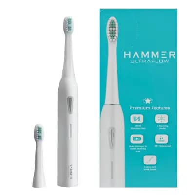 Hammer UltraFlow Electric Toothbrush and 3 Replaceable Brush Heads for Men and Women, 6 Brushing Modes, White