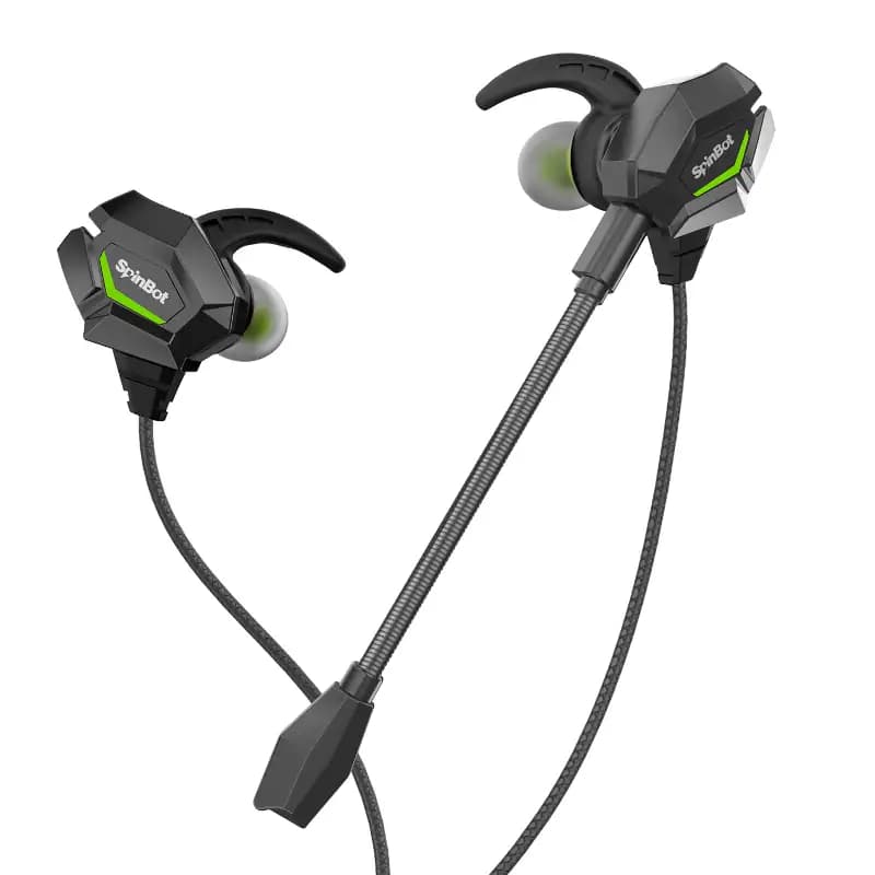 SpinBot W20 BattleBudz, Wired in Ear Gaming Earphones with mic for Mobile, PC,Laptop, Xbox One, PS4, PS5 (Green)