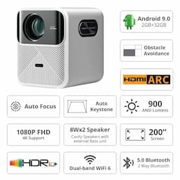 Wanbo Mozart 1 LCD Portable Projector, 900 ANSI Lumens, 1080P Native Resolution, White