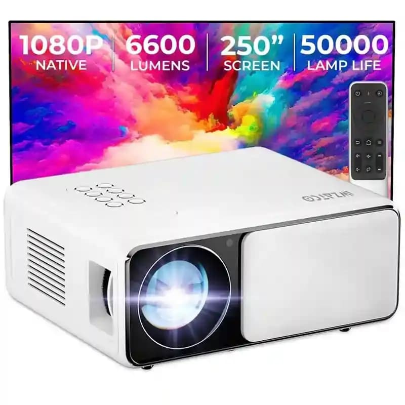 WZATCO Yuva Plus (Upgraded), Native 1080P Full HD with 4K Support, 420 ANSI Lumens, 250" Screen, 5 Watt HiFi Speaker, Slide Lens Door, Projector